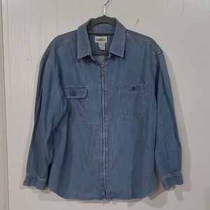 Vintage Womens 90s Cambridge Dry Goods Blue Denim Zip Front L/S Shirt Size XL